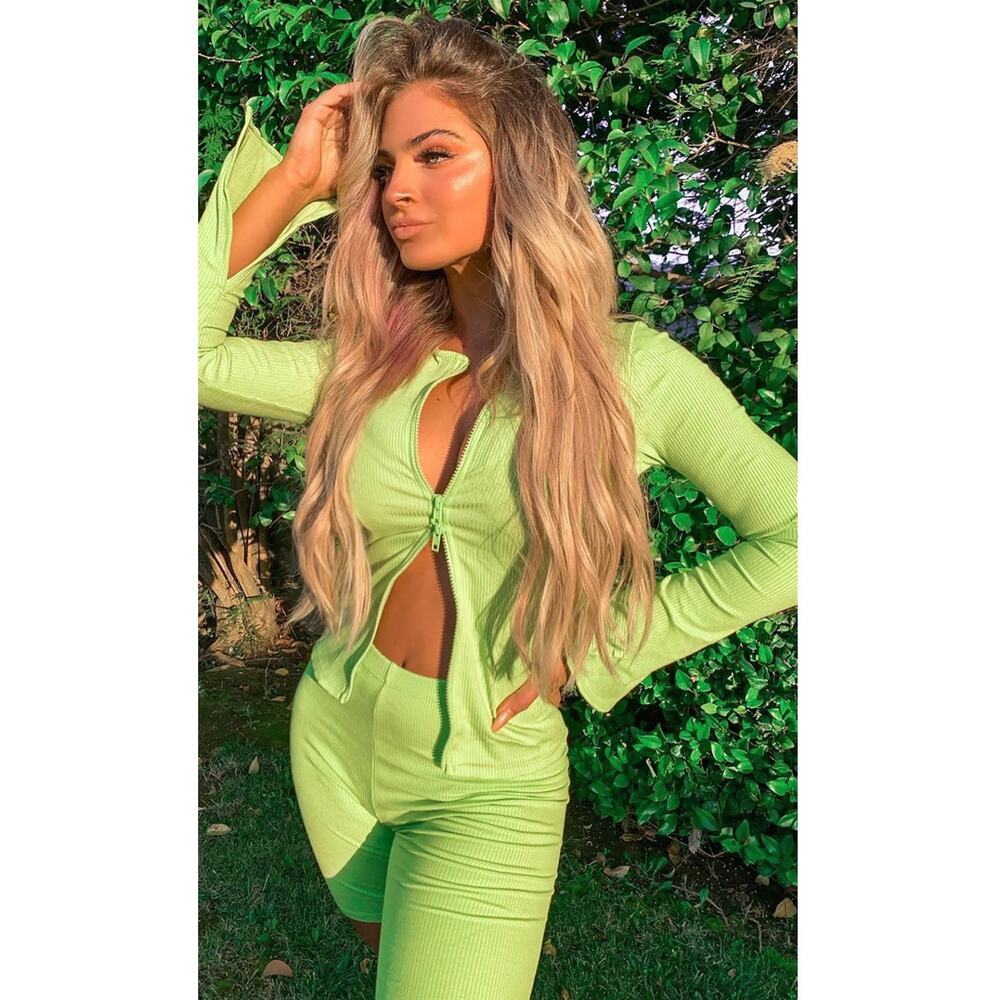 FASHIONNOVA My Way Biker Short Set-LIME GREEN-Size Large